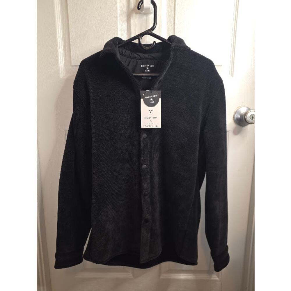 Kenneth Cole Active Black Corduroy Men's Snap Shirt/Jacket Fleece Lined Size L
